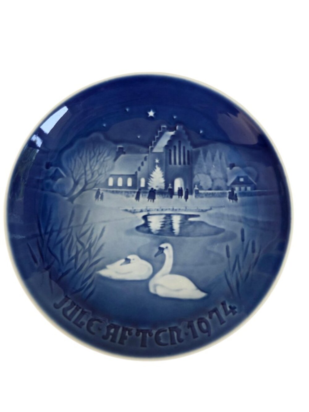 Bing & Grondahl 1974 7" Blue Christmas Plate Denmark Christmas in the Village